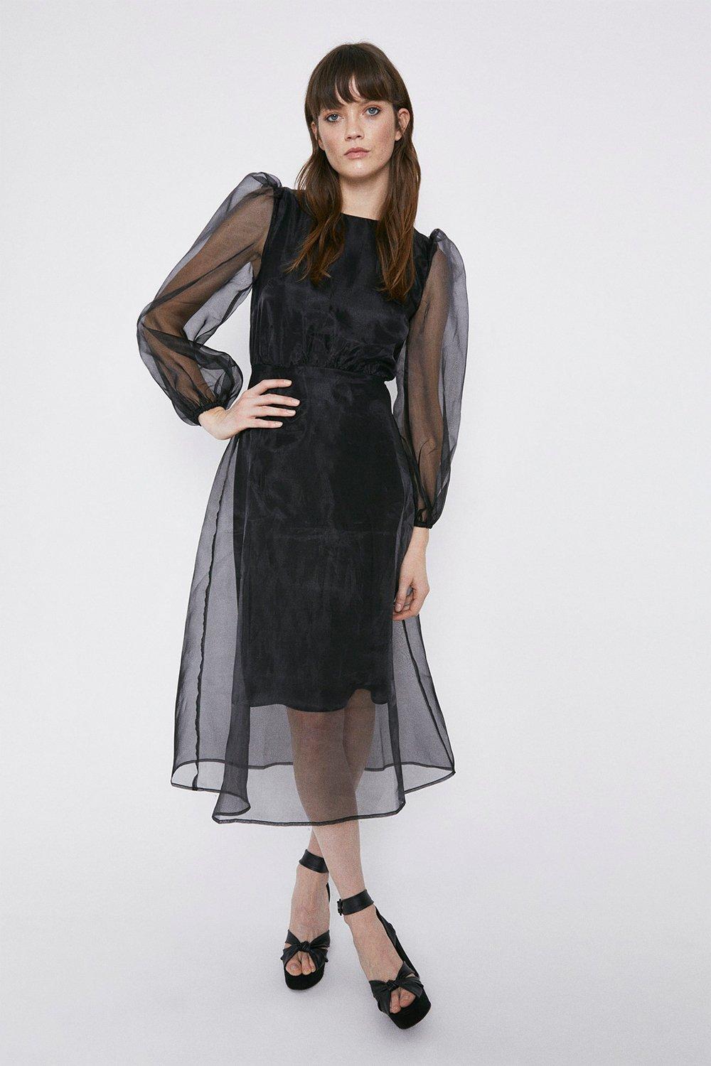 Black organza Midi Dress